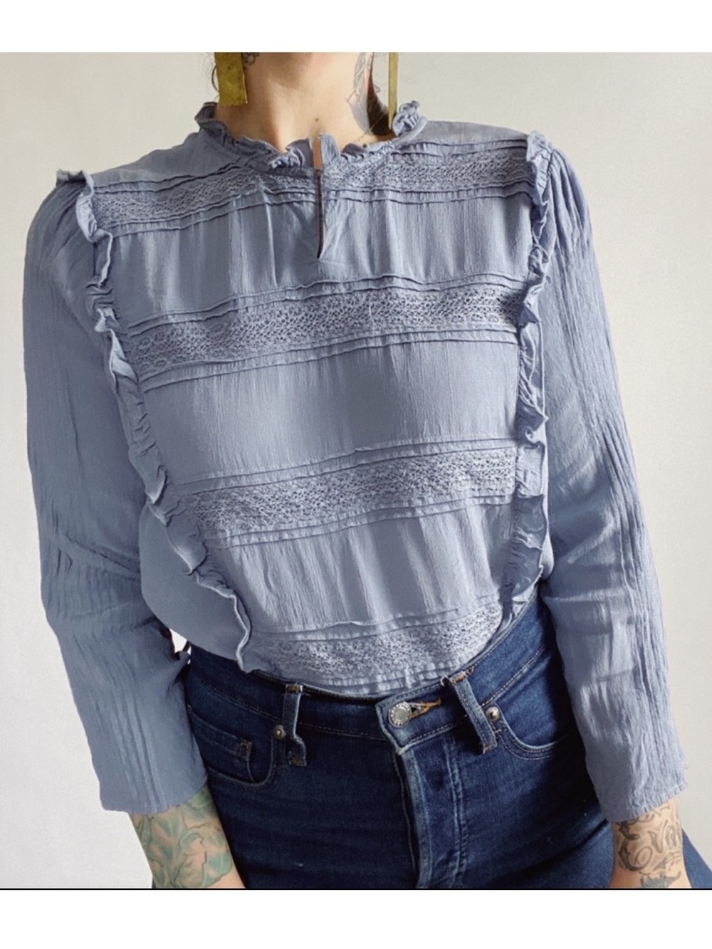 St. Roche Cornflower Blue Peasant Blouse Size S